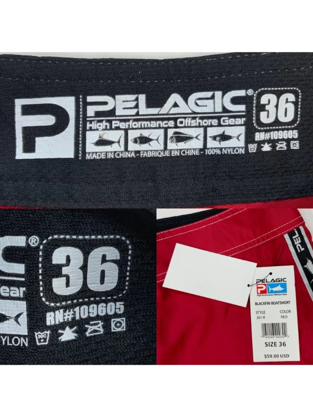 Pelagic Blackfin Boatshort Boardshort 36 Red Cargo NEW